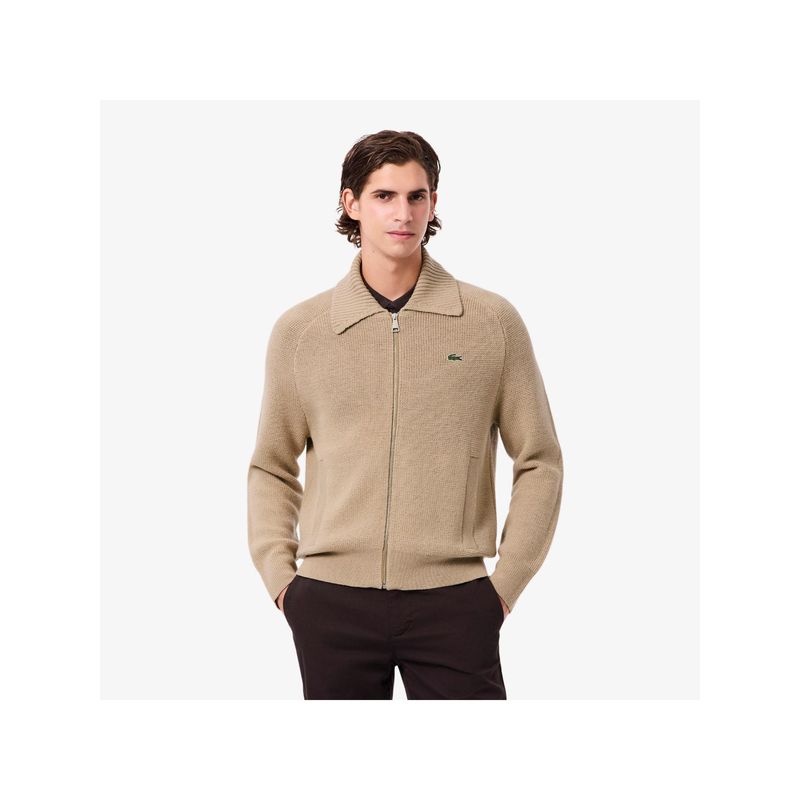 Lacoste Carded Wool Zip Front Polo Neck Sweater (S)