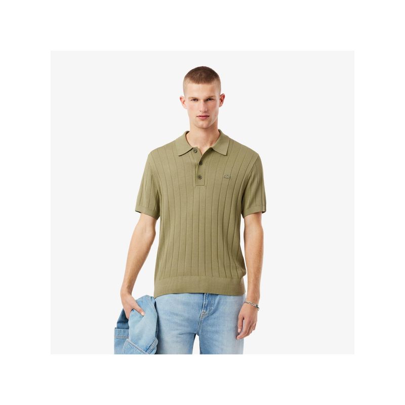 Lacoste Fluid Ribbed Knit Polo Collar Sweater (S)