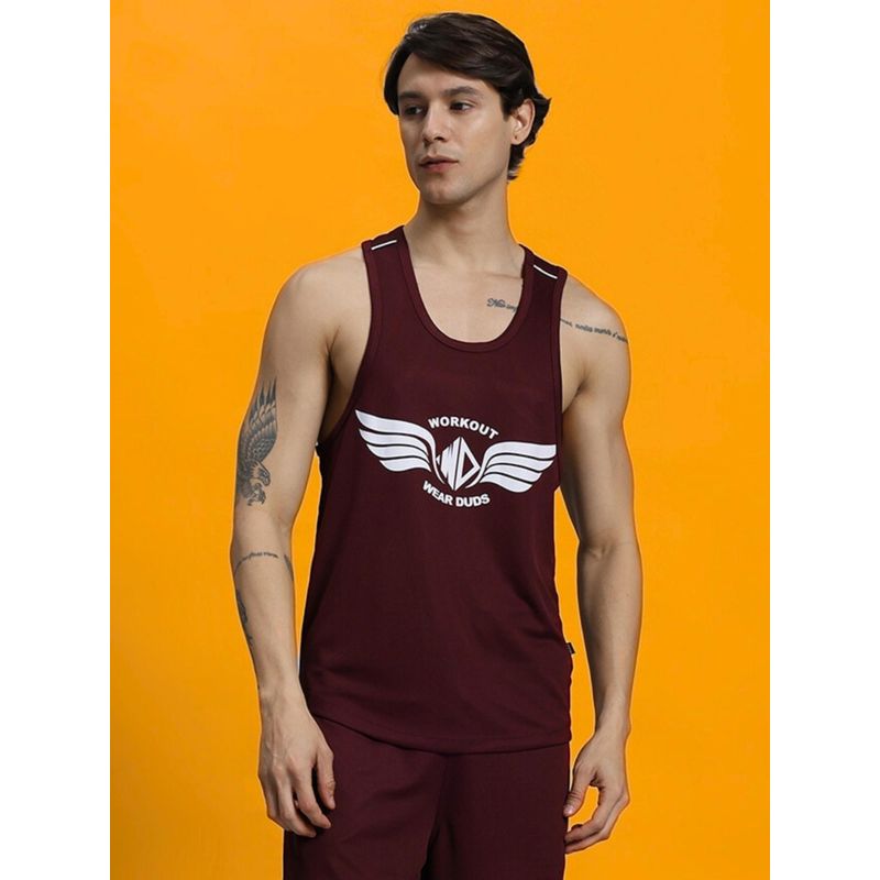 WEARDUDS Men Maroon Polyester Graphic Oversized Tank Top (XS)