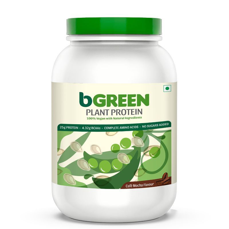 bGREEN by HealthKart Vegan Plant Protein Powder, 25 g Protein(Cafe Mocha, 1 kg, 27 Servings)