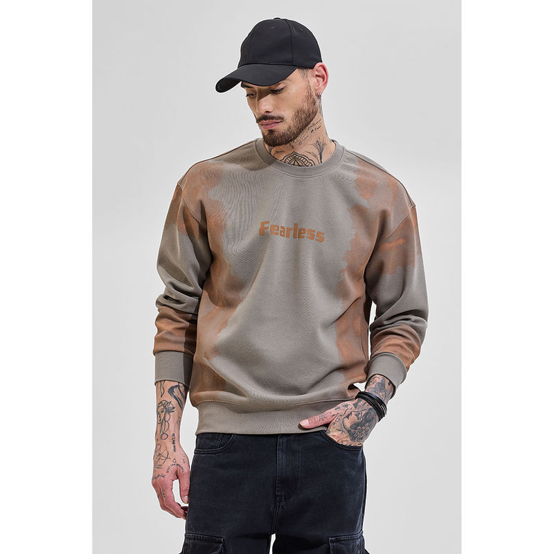Snitch Men Grey Cotton Blend Crew Neck Sweatshirt (L)