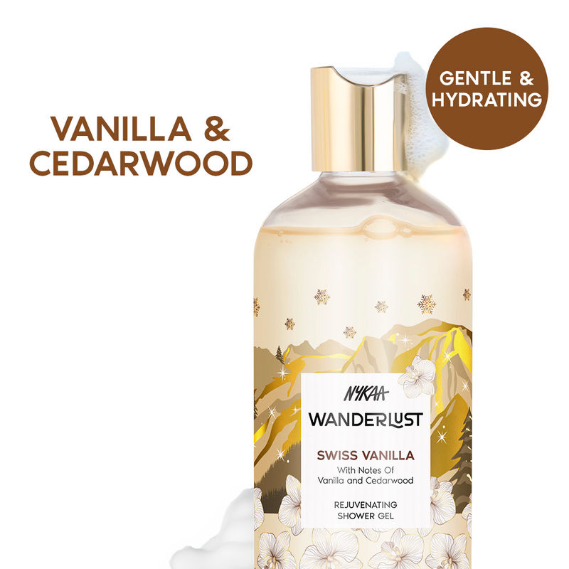 Wanderlust Swiss Vanilla Perfume Body Wash with Vanilla & Cedarwood for Hydrated Skin