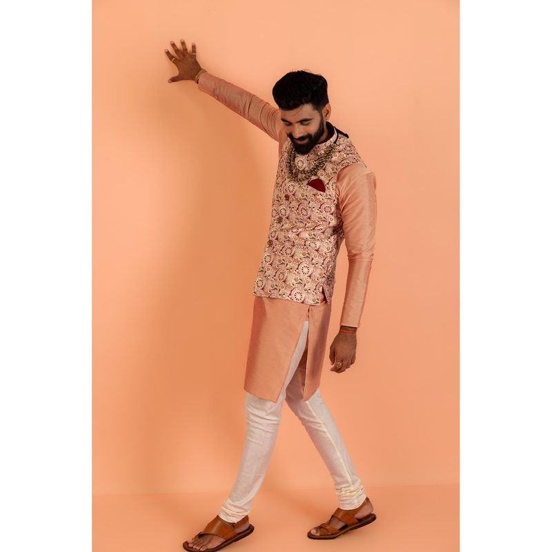 KISAH Men Multi-Color Printed Kurta with Jacket & Churidar (Set of 3) (38)