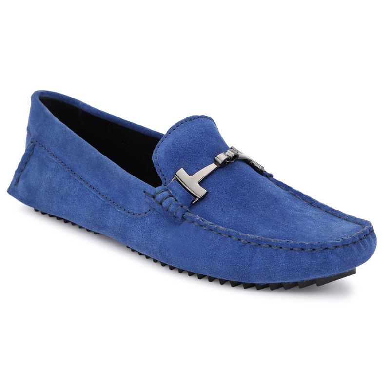 FACCE FELICI Men Blue Brazilian Suede Slip-On Casual Wear Moccasins (UK 7)