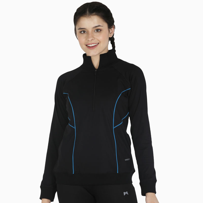 MuscleTorque Bone-Dry Blue Styleline Sweatshirt Front Zip & Pocket Style - Black (S)