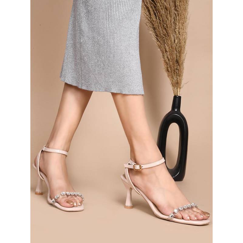 Jove Women Nude Embellished Stiletto Heels (EURO 38)