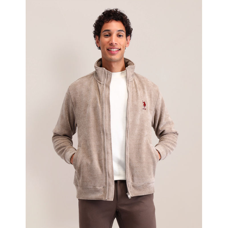 U.S. POLO ASSN. Textured Full Sleeves High Neck Sweatshirt (2XL)