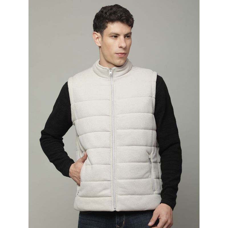 Cantabil Beige Men Casual Soft Regular Fit High Neck Jacket (M)