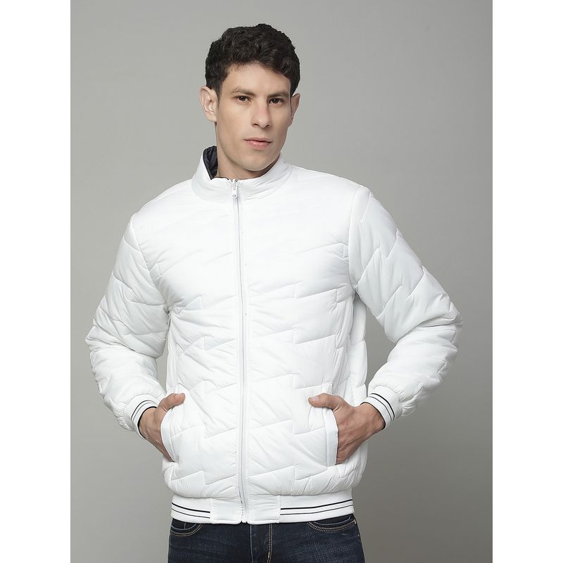 Cantabil White Men Casual Soft Regular Fit High Neck Reversible Jacket (M)