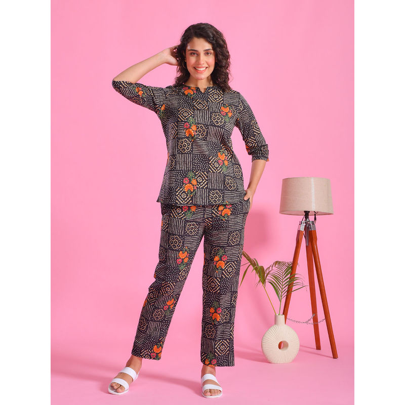 SAY Women Black Printed Night Suit (Set of 2) (S)