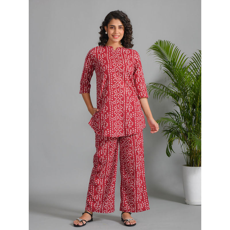 SAY Women Red Printed Night Suit (Set of 2) (S)