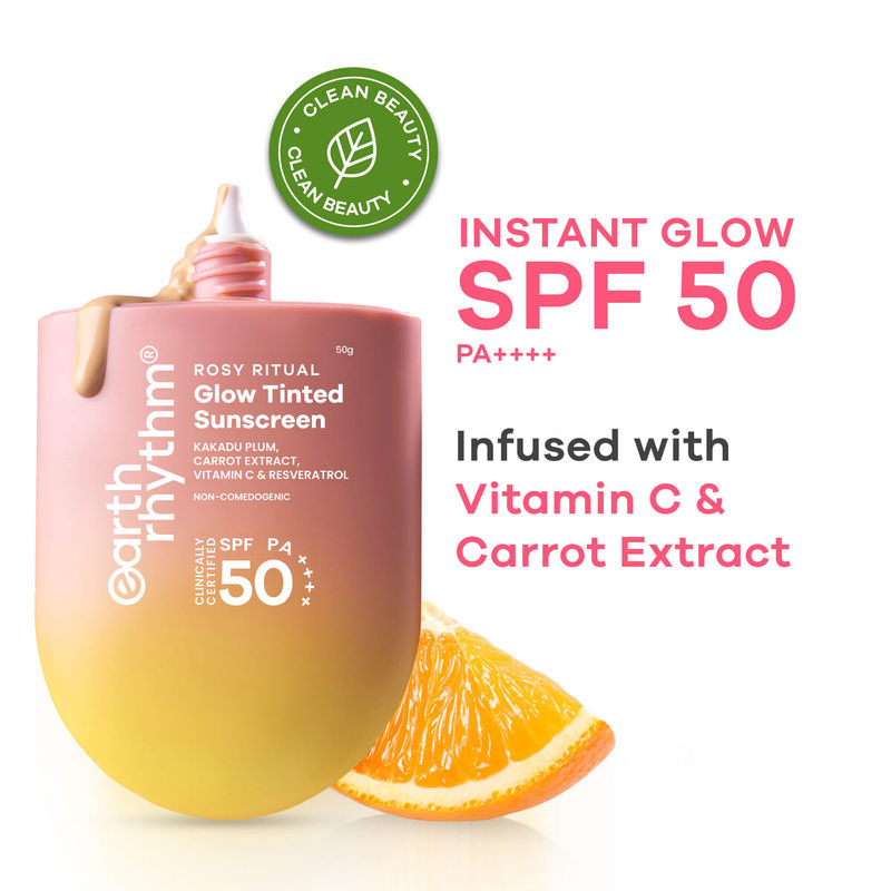 Earth Rhythm Rosy Ritual Glow Tinted Sunscreen In Vivo Tested SPF 50 PA ++++ with Vitamin C -Vanilla
