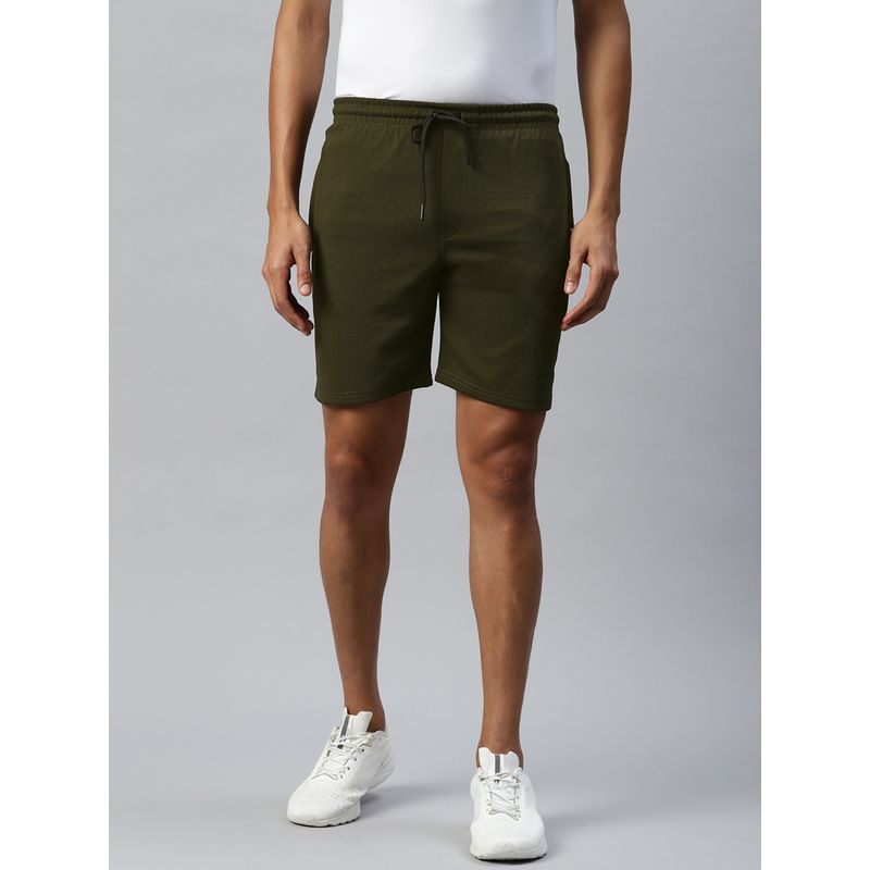 TOM BURG Men Olive Mid Rise Solid Regular Shorts (S)