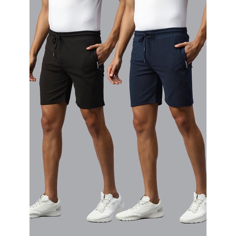 TOM BURG Solid Men Black And Blue Basic Shorts (Pack of 2) (L)