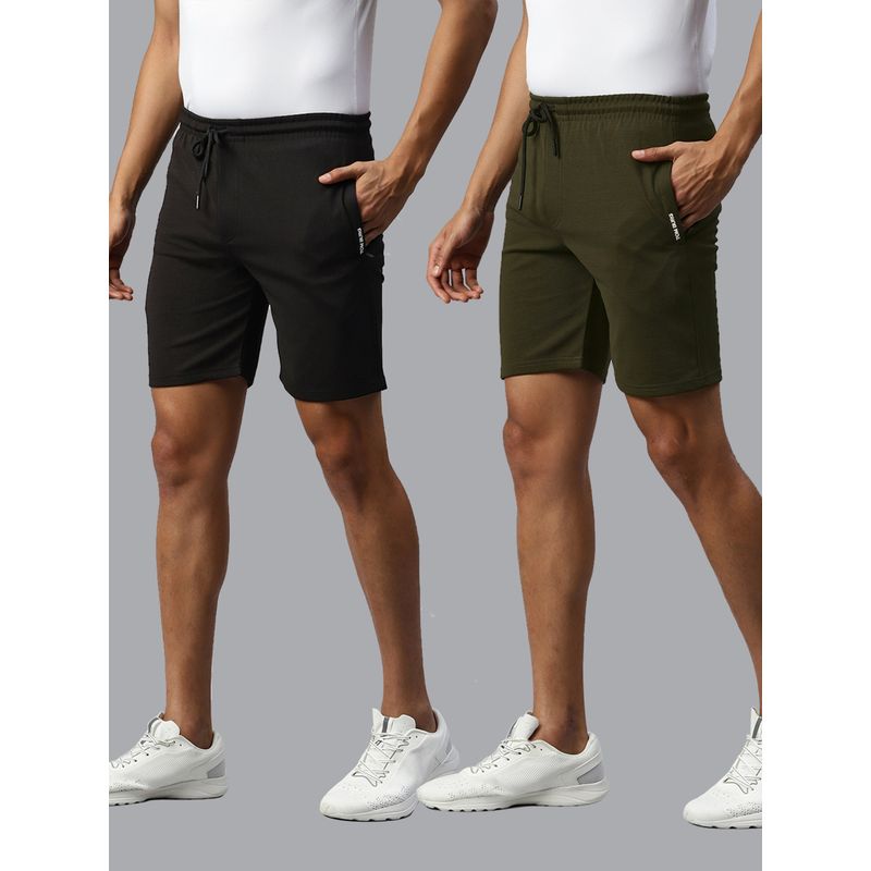 TOM BURG Solid Men Black And Green Basic Shorts (Pack of 2) (M)