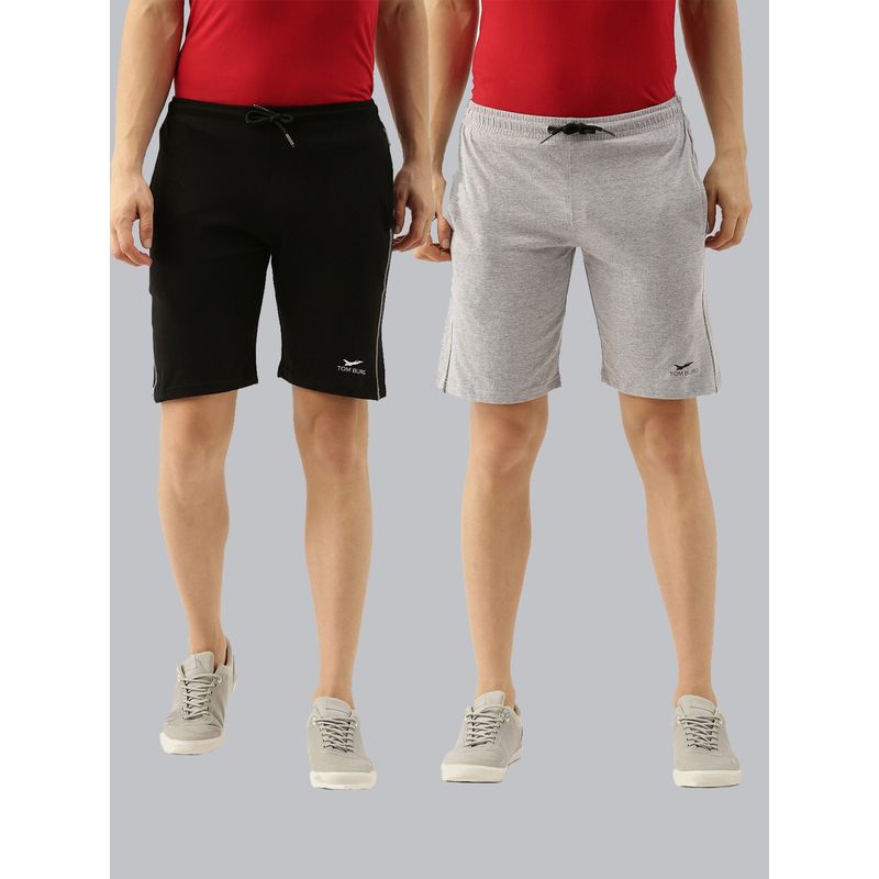 TOM BURG Solid Men Black And Grey Regular Shorts (Pack of 2) (2XL)