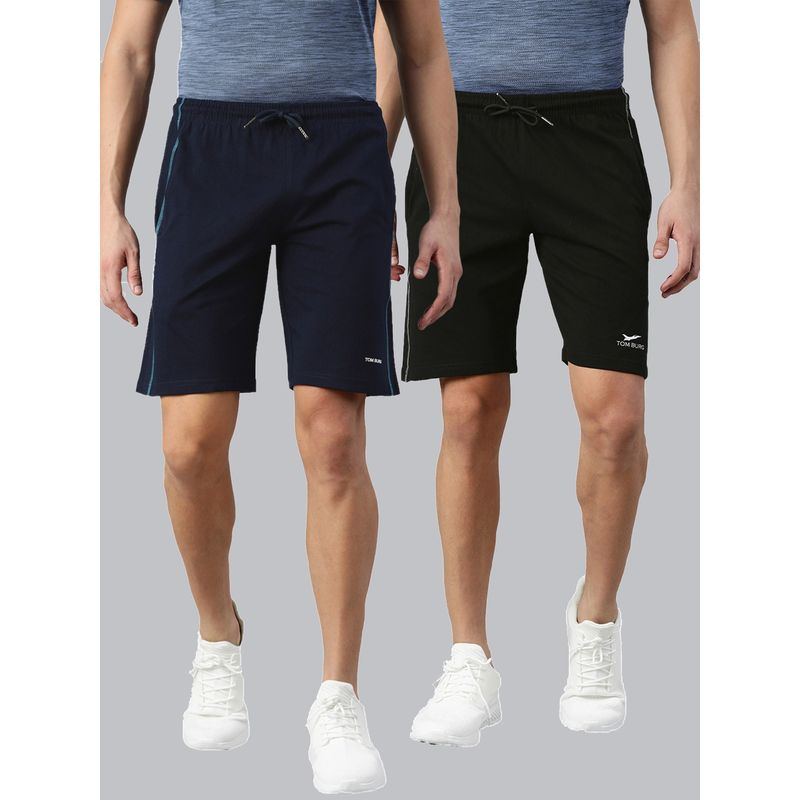 TOM BURG Solid Men Blue And Black Regular Shorts (Pack of 2) (2XL)
