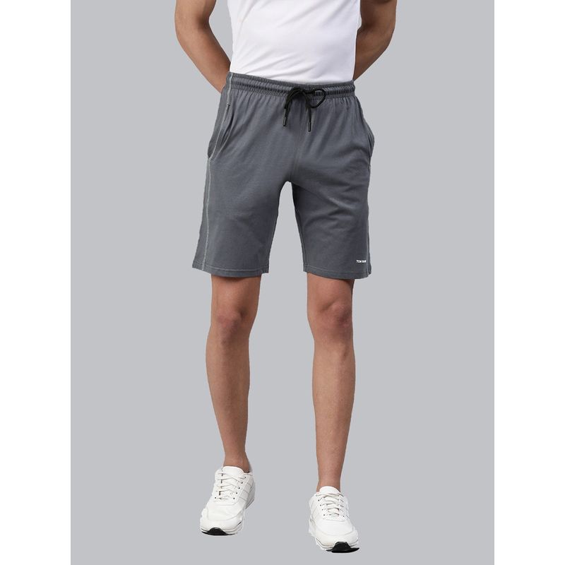 TOM BURG Men Charcoal Mid Rise Solid Regular Shorts (S)