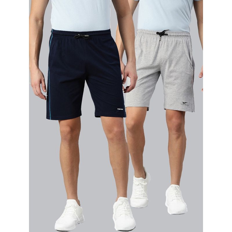 TOM BURG Solid Men Blue And Grey Regular Shorts (Pack of 2) (S)
