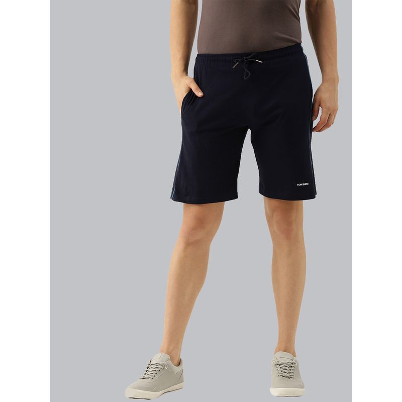 TOM BURG Men Navy Blue Mid Rise Solid Regular Shorts (S)
