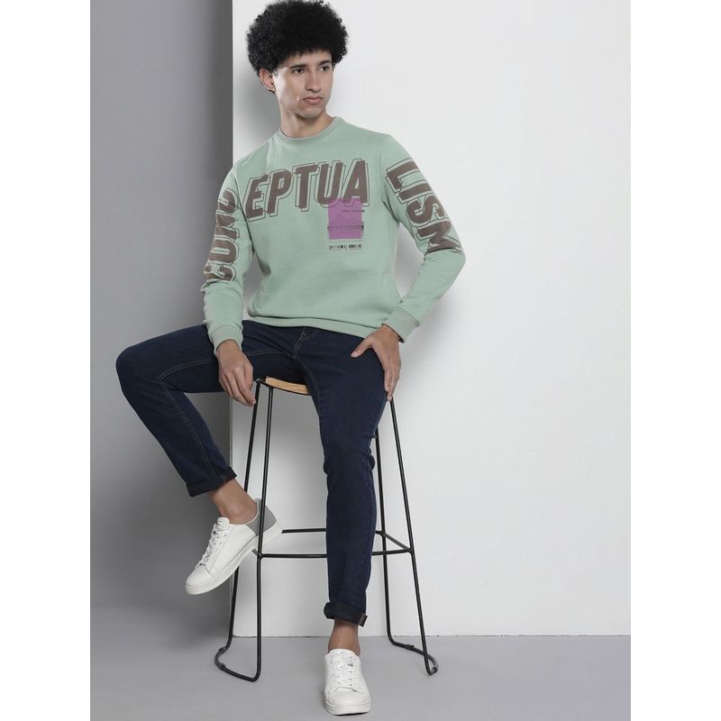 The Indian Garage Co Men Regular Fit Printed Crew Neck Blue Sweatshirt (L)