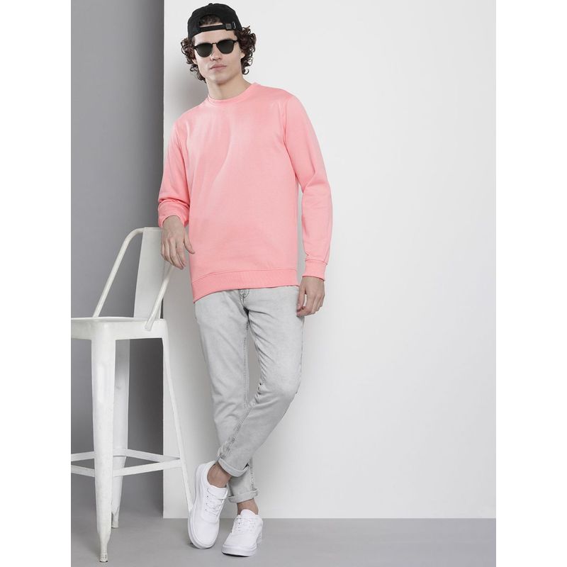 The Indian Garage Co Men Regular Fit Solid Crew Neck Pink Sweatshirt (S)