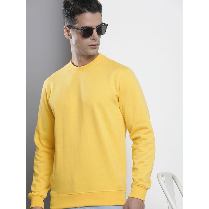 The Indian Garage Co Men Regular Fit Solid Crew Neck Yellow Sweatshirt (S)