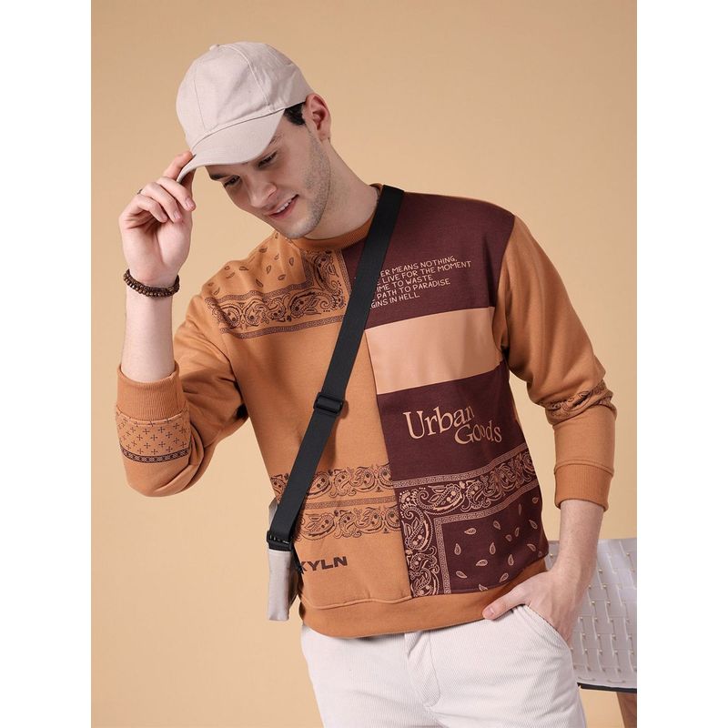 The Indian Garage Co Men Relaxed Fit Colorblock Crew Neck Multi-Color Sweatshirt (L)