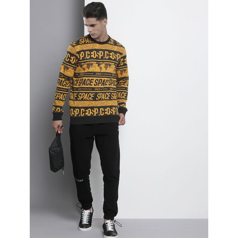 The Indian Garage Co Men Regular Fit Typography Crew Neck Mustard Sweatshirt (S)
