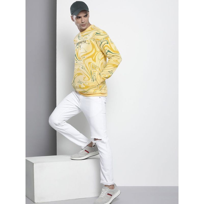 The Indian Garage Co Men Regular Fit Printed Crew Neck Yellow Sweatshirt (M)