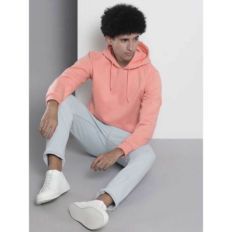 The Indian Garage Co Men Regular Fit Solid Pink Hoodie (L)