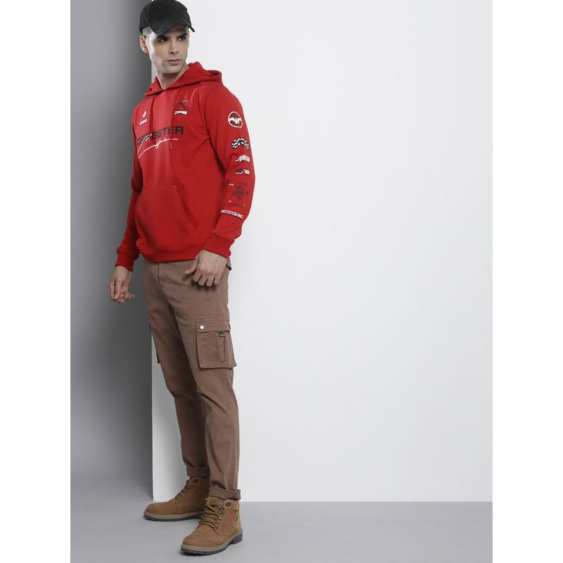 The Indian Garage Co Men Regular Fit Printed Red Hoodie (S)