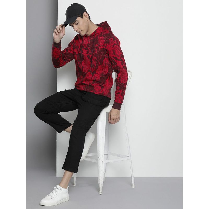 The Indian Garage Co Men Regular Fit Printed Red Hoodie (S)