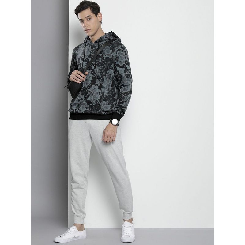 The Indian Garage Co Men Regular Fit Printed Charcoal Hoodie (S)