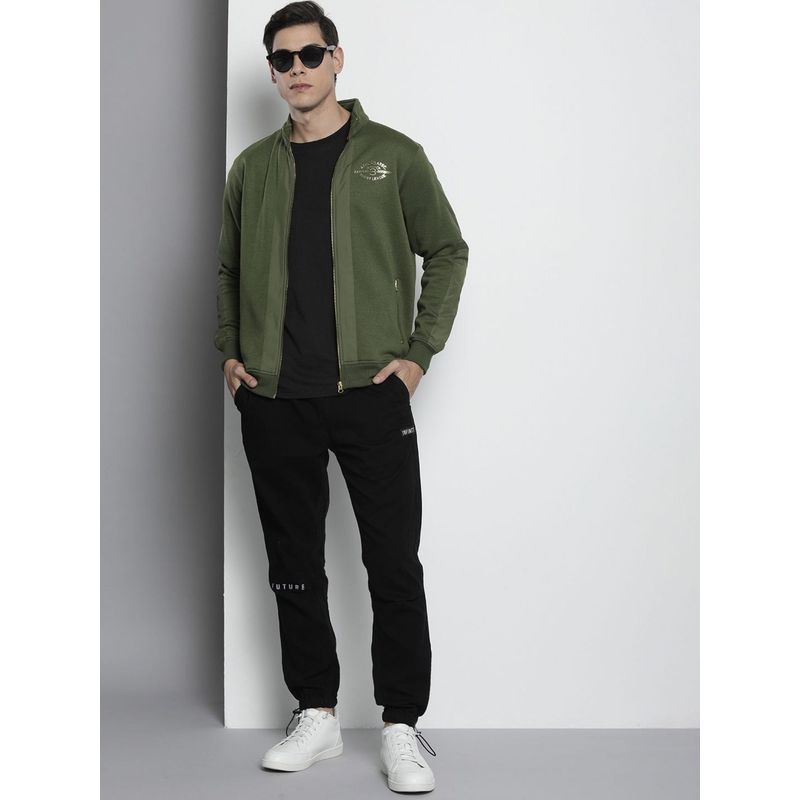 The Indian Garage Co Men Regular Fit Printed High Neck Olive Sweatshirt (XL)