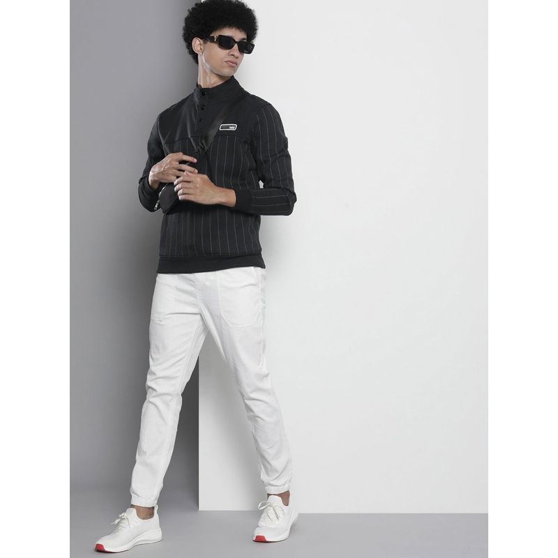 The Indian Garage Co Men Regular Fit Stripes High Neck Black Sweatshirt (L)