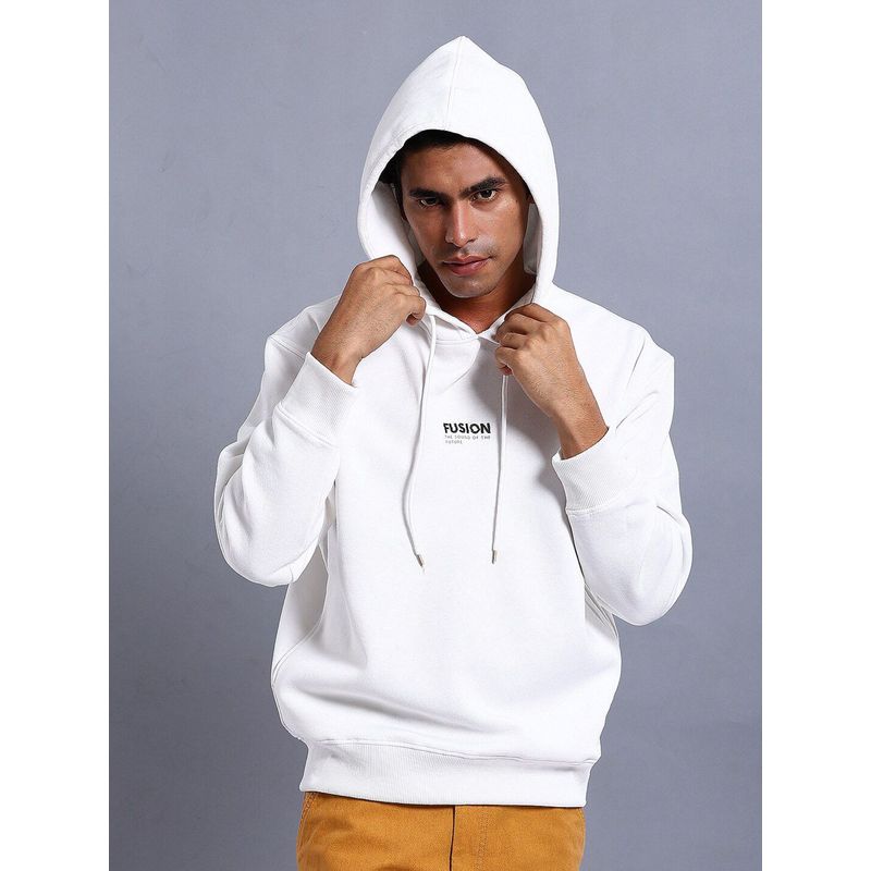 The Indian Garage Co Men Oversized Fit Printed White Hoodie (S)