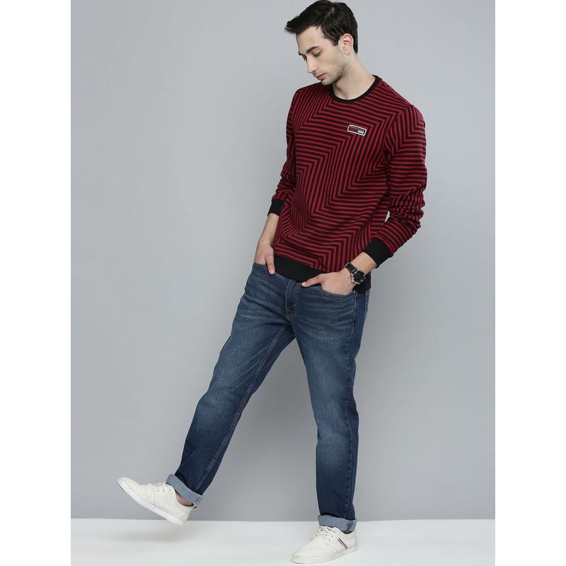 The Indian Garage Co Men Regular Fit Stripes Crew Neck Red Sweatshirt (L)