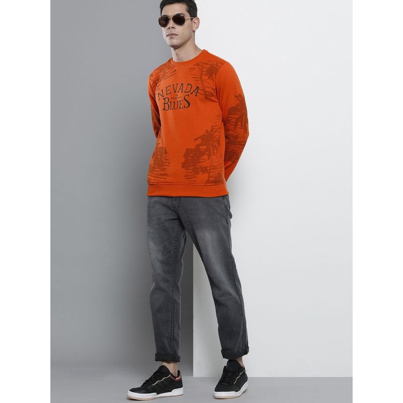 The Indian Garage Co Men Regular Fit Printed Crew Neck Rust Sweatshirt (S)