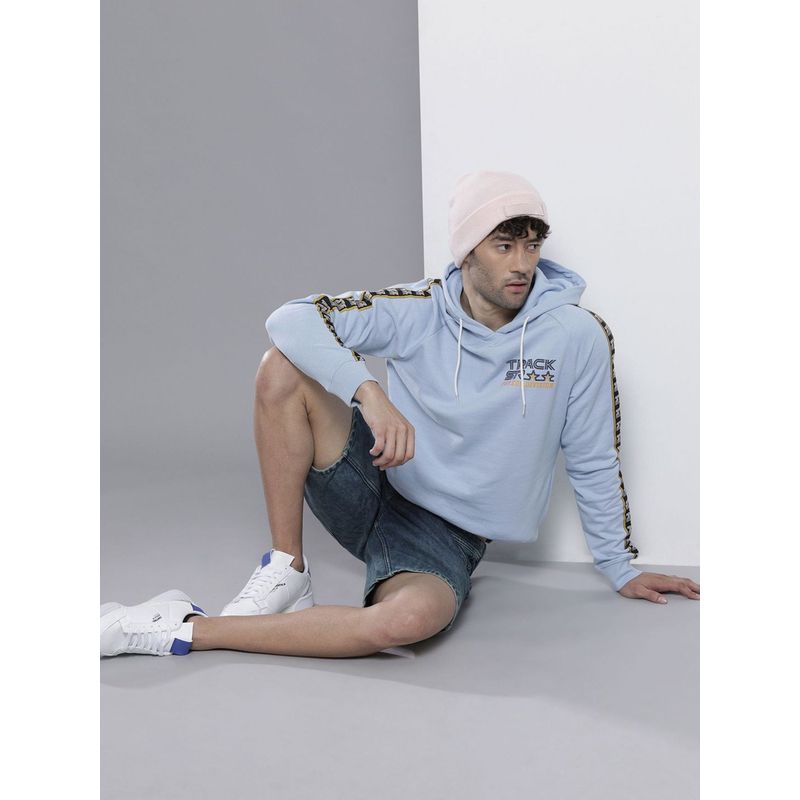 The Indian Garage Co Men Regular Fit Typography Blue Hoodie (S)