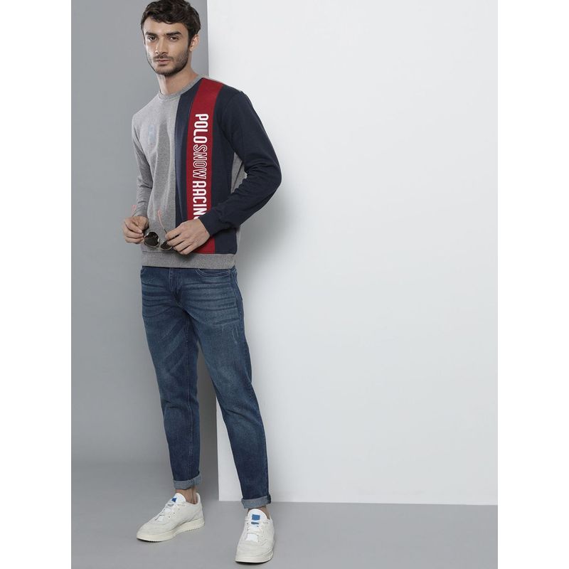 The Indian Garage Co Men Regular Fit Colorblock Crew Neck Multi-Color Sweatshirt (L)