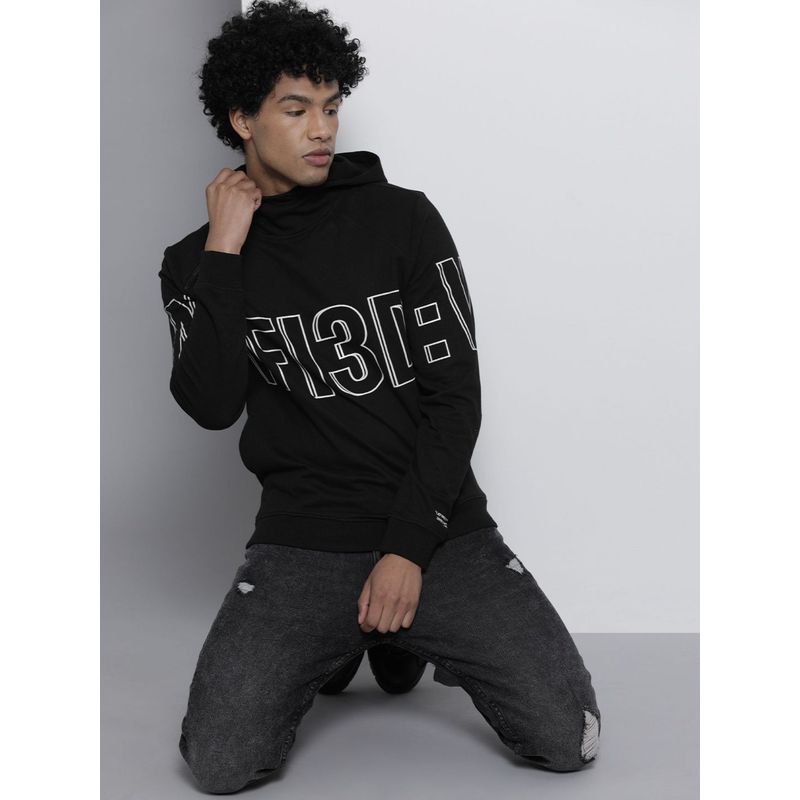 The Indian Garage Co Men Regular Fit Typography Black Hoodie (M)