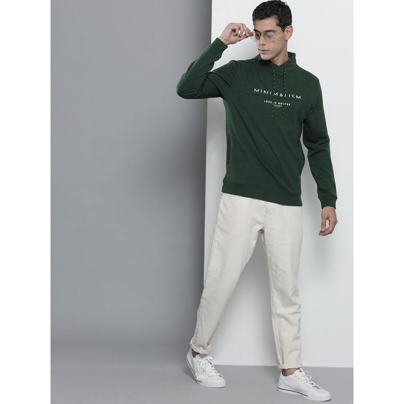 The Indian Garage Co Men Regular Fit Typography High Neck Green Sweatshirt (S)