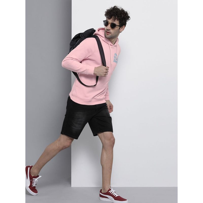 The Indian Garage Co Men Regular Fit Typography Pink Hoodie (S)