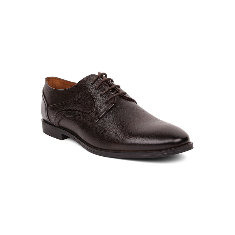 MASABIH Dark Brown Leather Laceup Derbys Shoes (EURO 41)