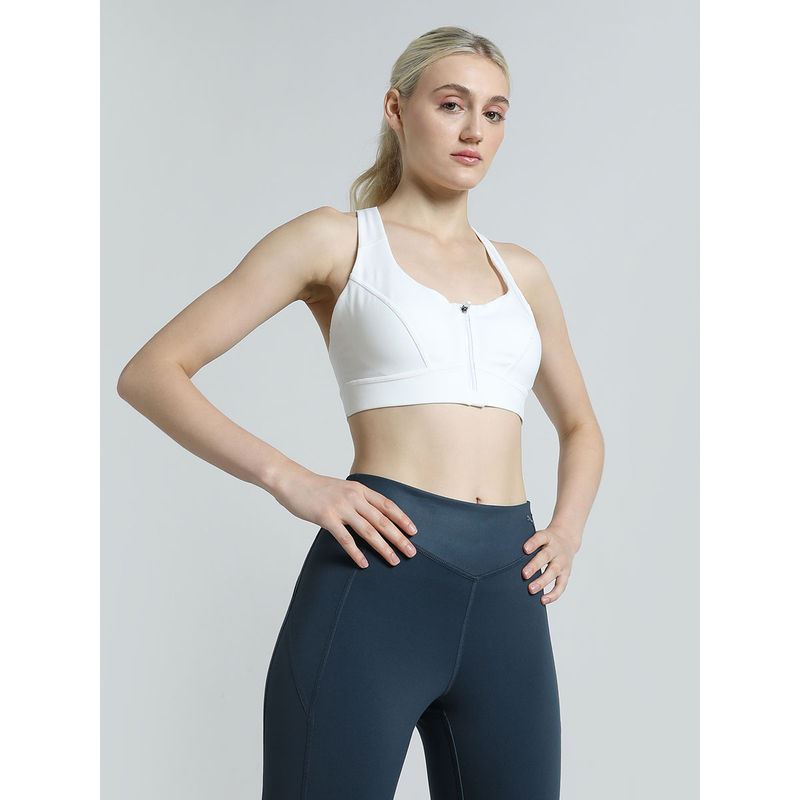 Puma Womens White Solid Sports Bra (L)