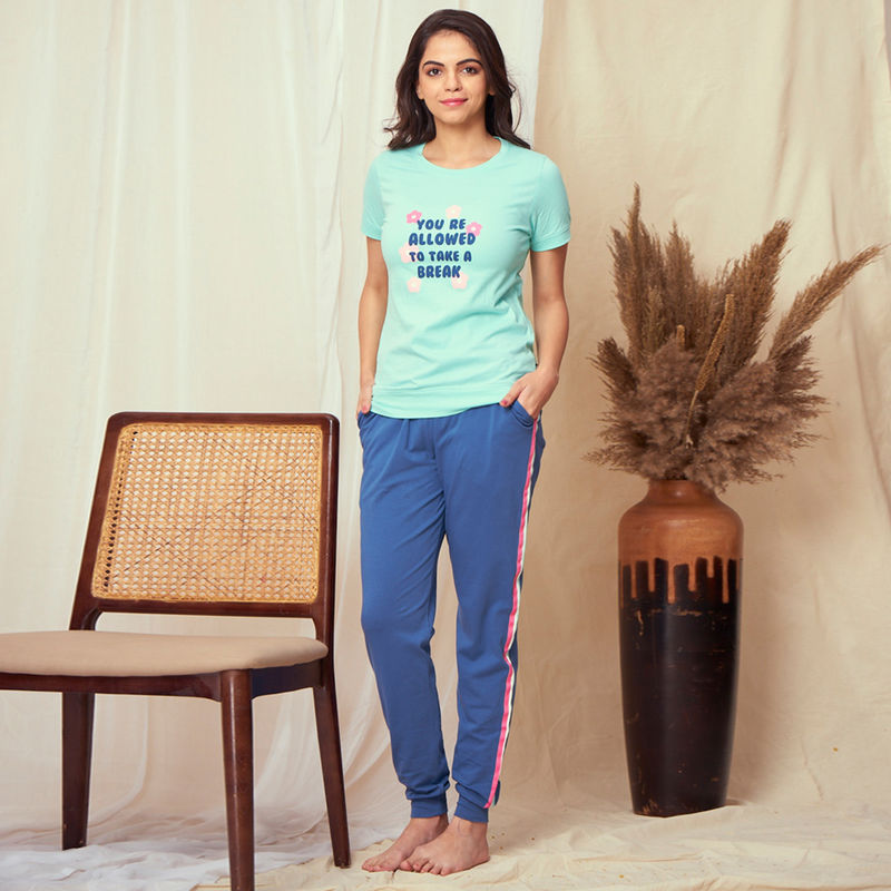 July Nightwear for Women Knit Cotton Green T-hirt - Pyjama - PC913 - Multi-Color (S)