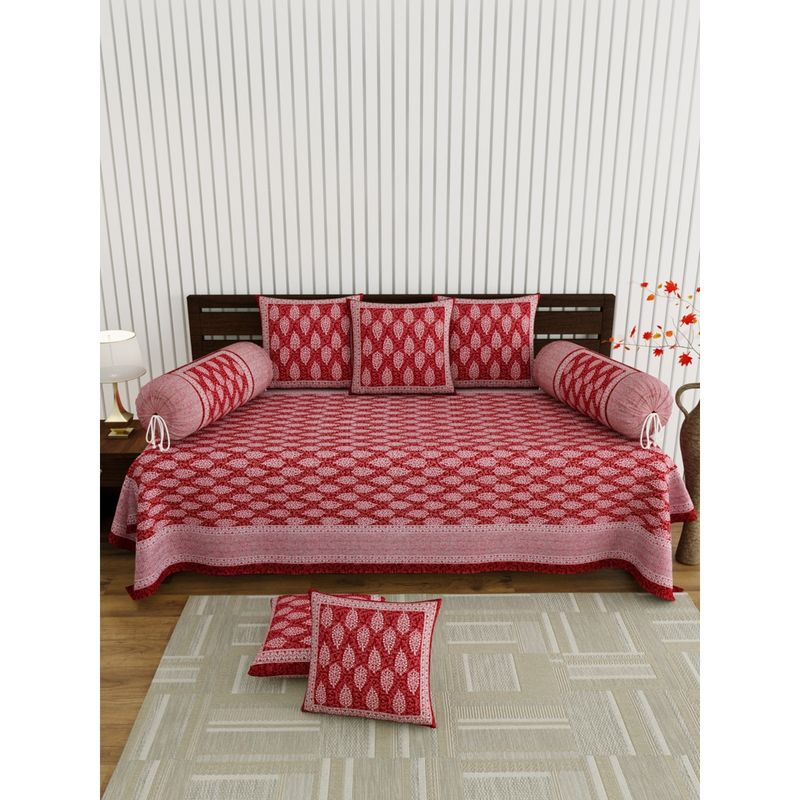 The Home Story Cotton 8 Pcs Diwan Set 1 Bedsheet 2 Bolster Covers