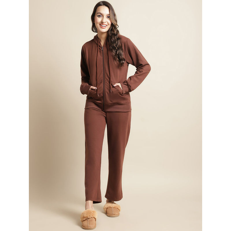 Secret Wish Women Fleece Winter Night Suit Brown (Set of 2) (XL)