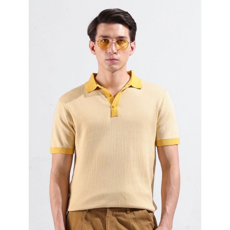 The Indian Garage Co Men Yellow Textured Polo T-shirt (L)